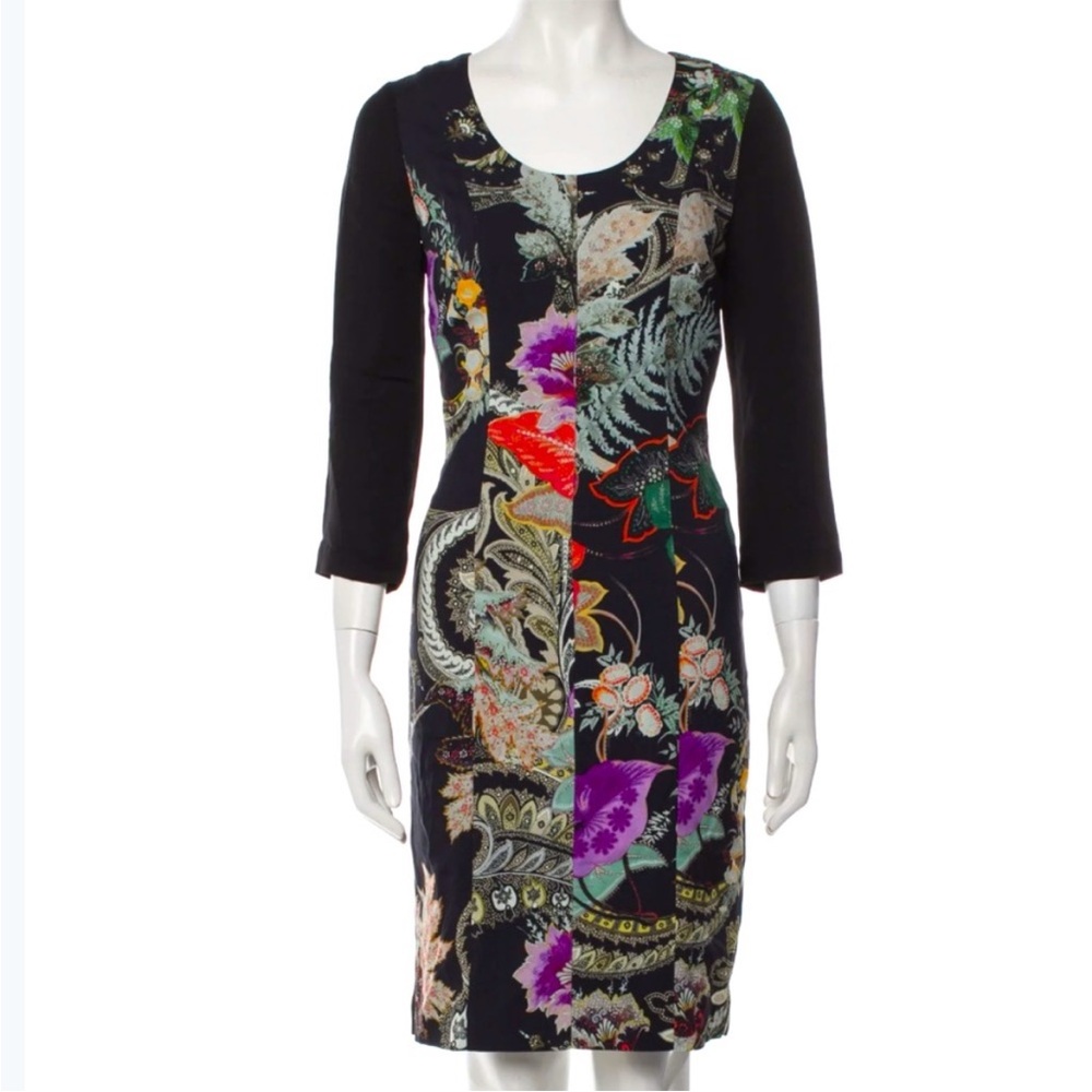 Etro Silk black paisley patchwork Multicolor Long Sleeve Dress